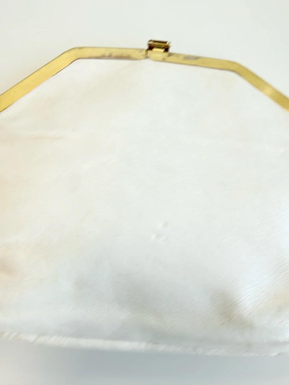 Mid-century White Genuine leather Diamond Shape Hinge Frame Two-Way Bag Vintage